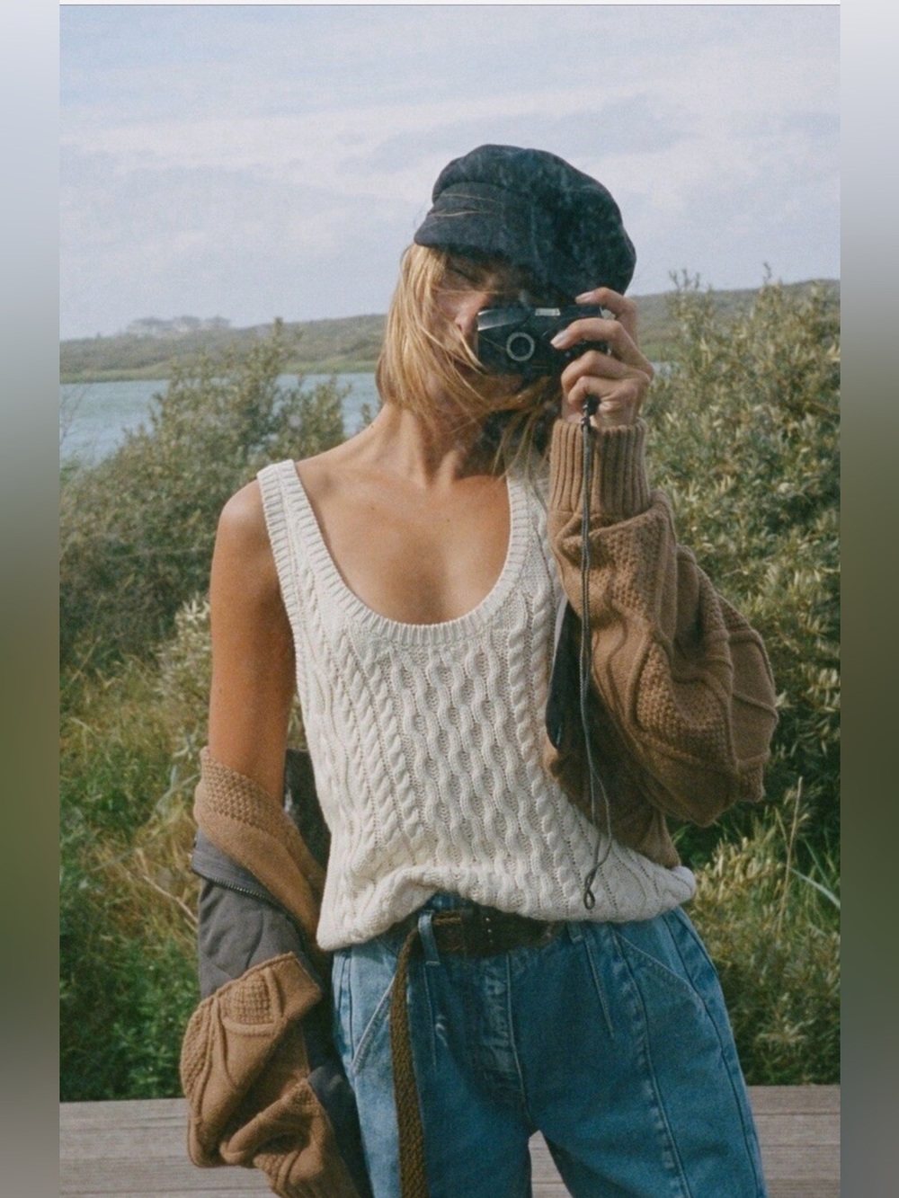 Free People Sleeveless High Tide Cable Tank Cream